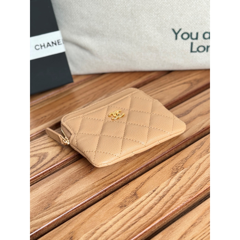 Ch*el classic zip coin purse calfskin beige