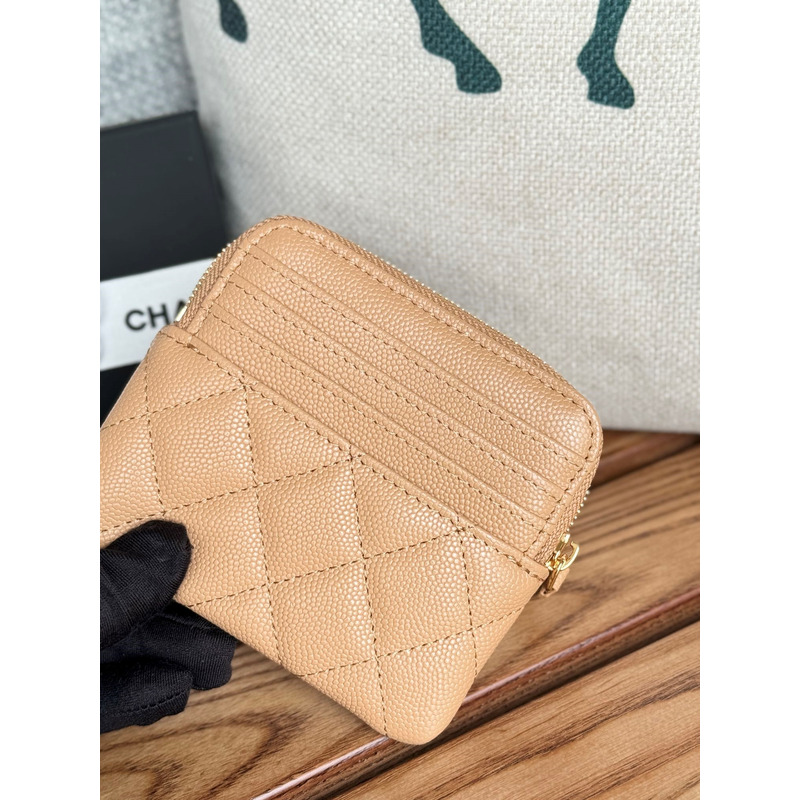 Ch*el classic zip coin purse calfskin beige