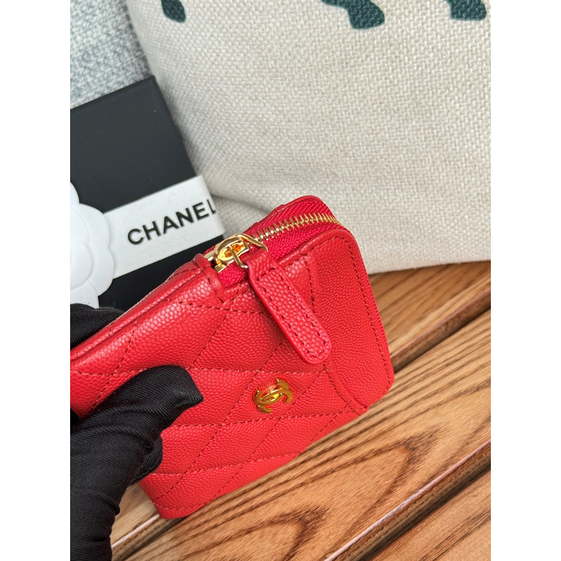 Ch*el classic zip coin purse calfskin red