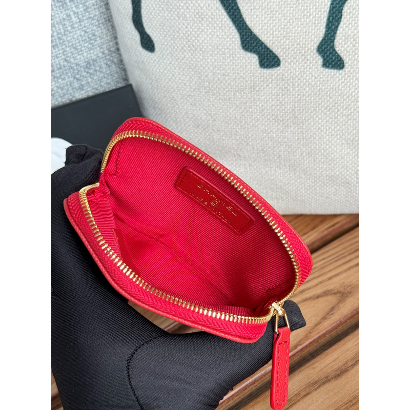 Ch*el classic zip coin purse calfskin red