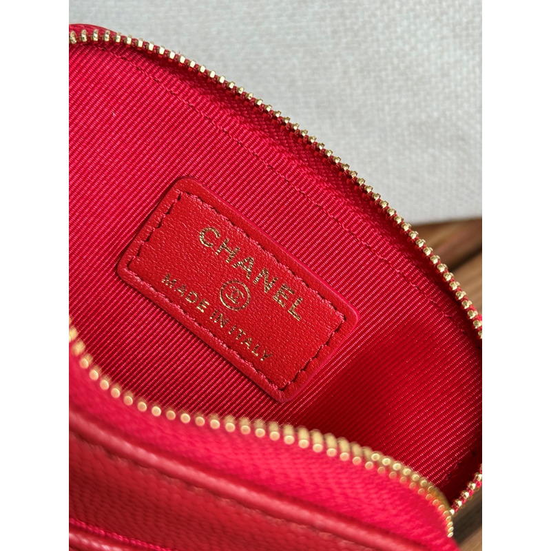 Ch*el classic zip coin purse calfskin red