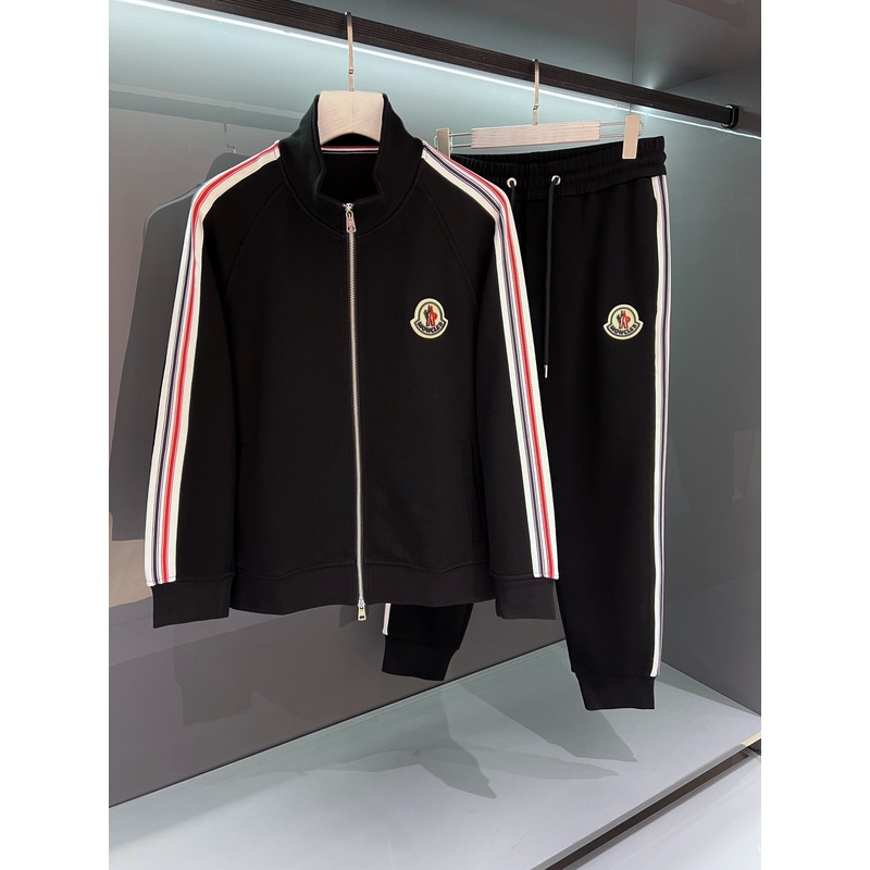 Moncler Classic Logo Zip-up Tracksuits Tricolor Stripe Black