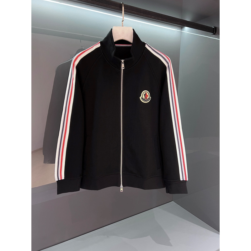 Moncler Classic Logo Zip-up Tracksuits Tricolor Stripe Black