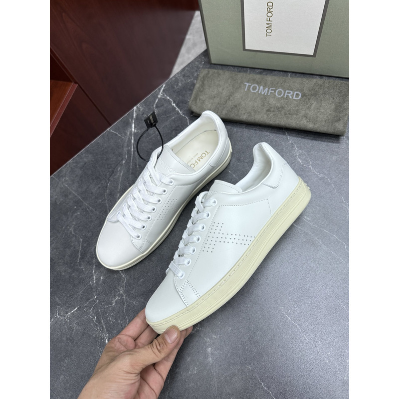 Tom Ford Warwick Grained Leather Low-top Sneaker White