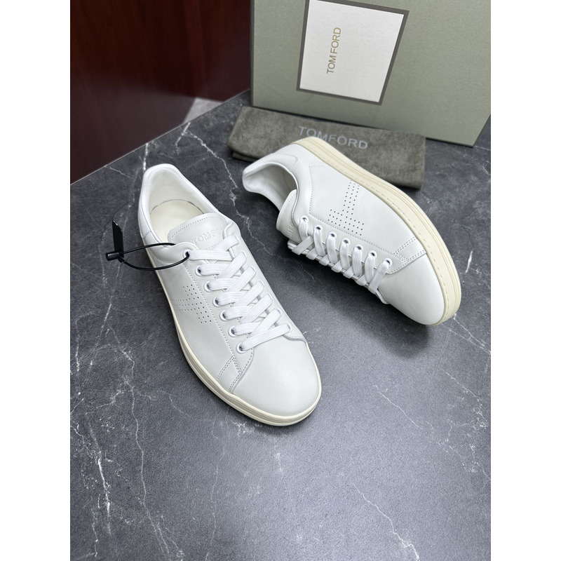 Tom Ford Warwick Grained Leather Low-top Sneaker White