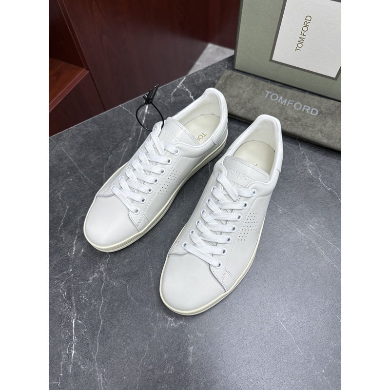 Tom Ford Warwick Grained Leather Low-top Sneaker White