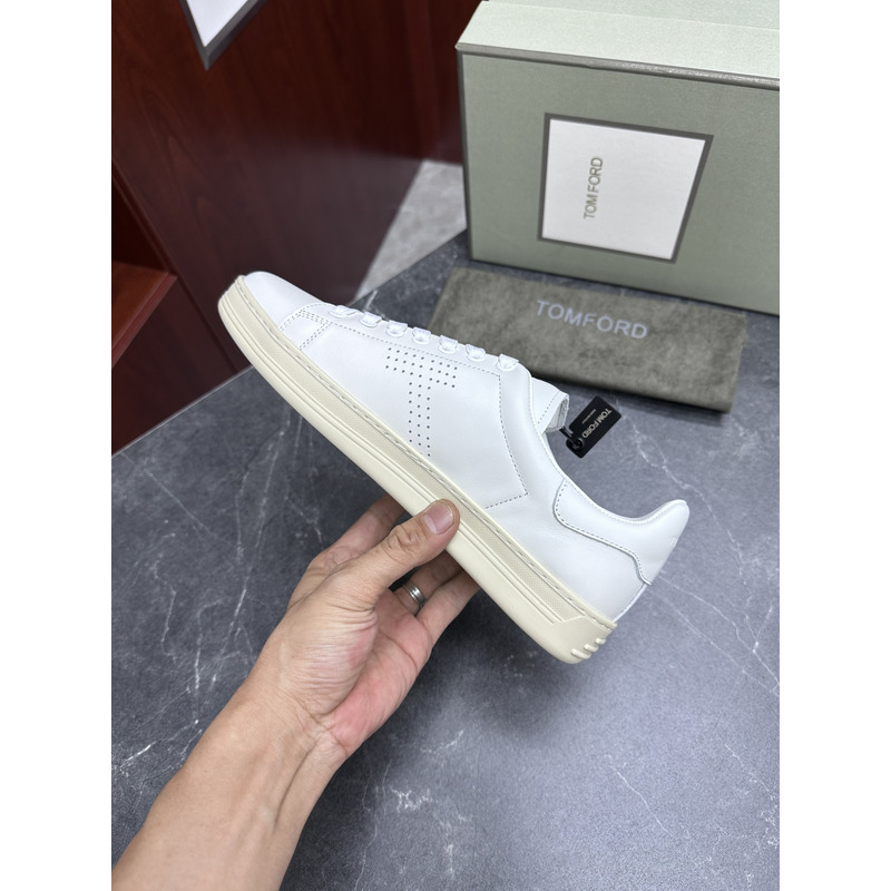 Tom Ford Warwick Grained Leather Low-top Sneaker White