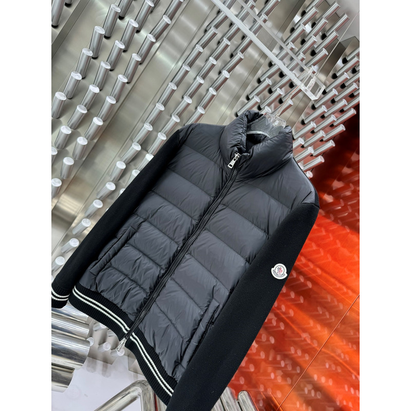 Moncler Quilted Down & Cotton Knit Cardigan Blue