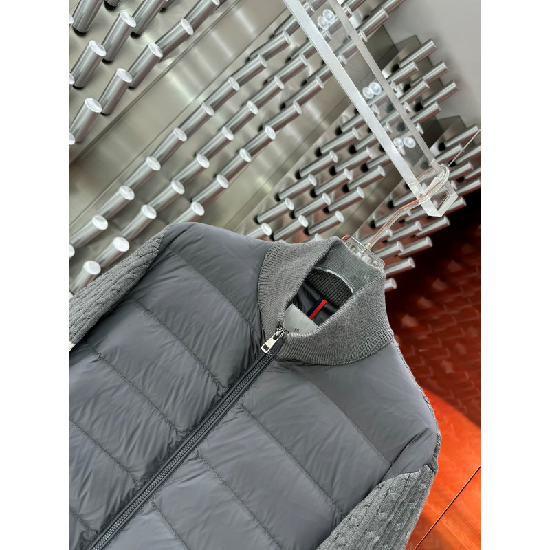 Moncler Panelled Knitted Padded Jacket Gray