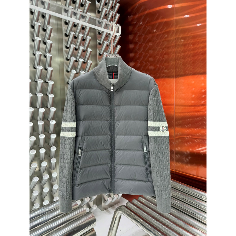 Moncler Panelled Knitted Padded Jacket Gray