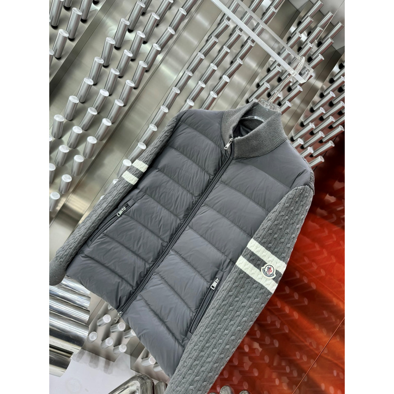 Moncler Panelled Knitted Padded Jacket Gray