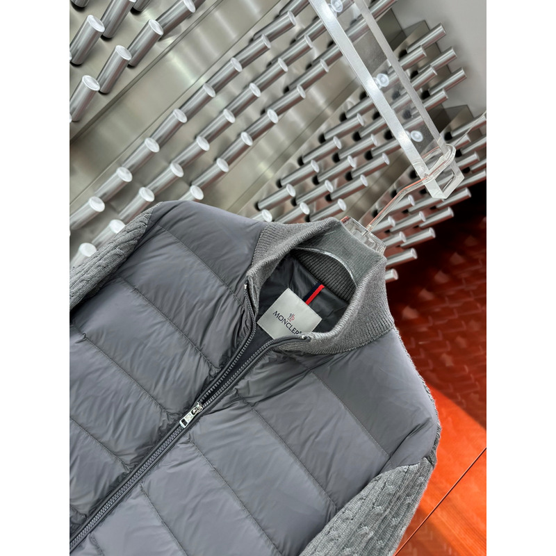 Moncler Panelled Knitted Padded Jacket Gray