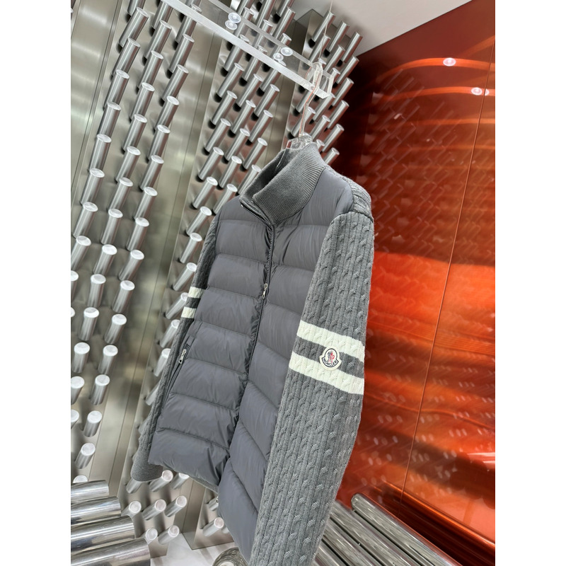 Moncler Panelled Knitted Padded Jacket Gray