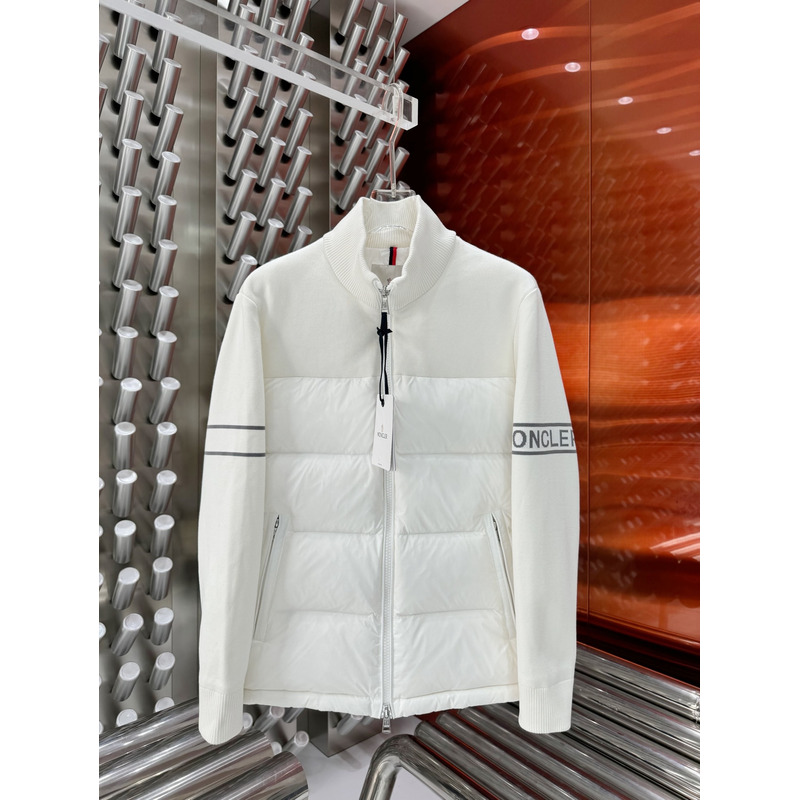 Moncler Padded-Panel Wool-Blend Cardigan White