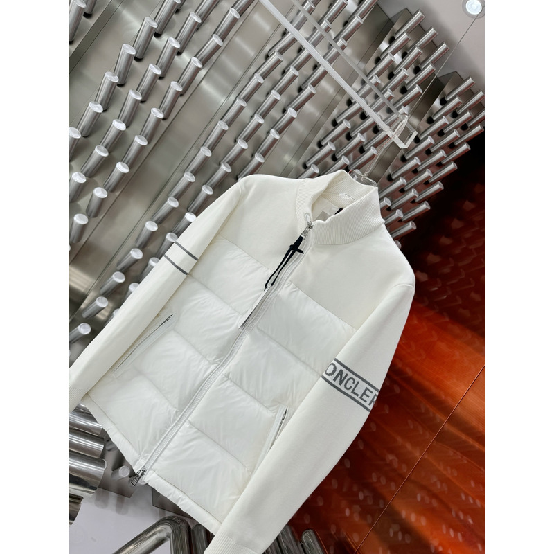 Moncler Padded-Panel Wool-Blend Cardigan White