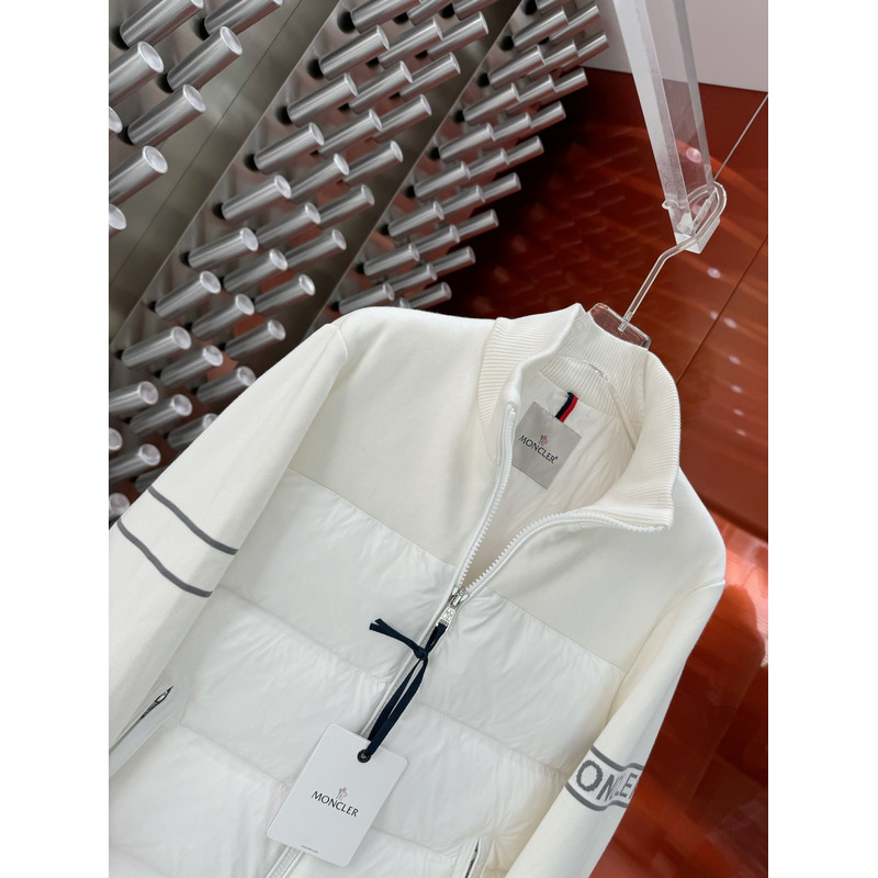 Moncler Padded-Panel Wool-Blend Cardigan White