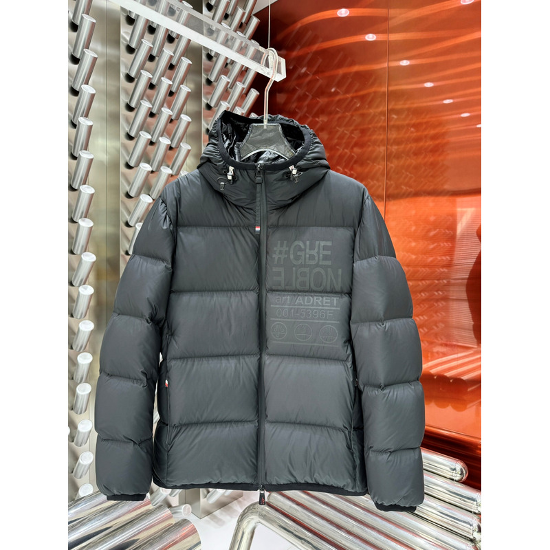 Moncler Logo Printed Down Jacket in Grey