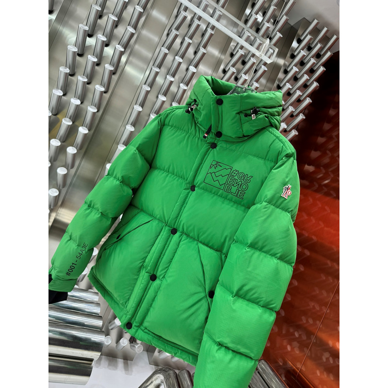 Moncler Logo Printed Down Jacket in Green