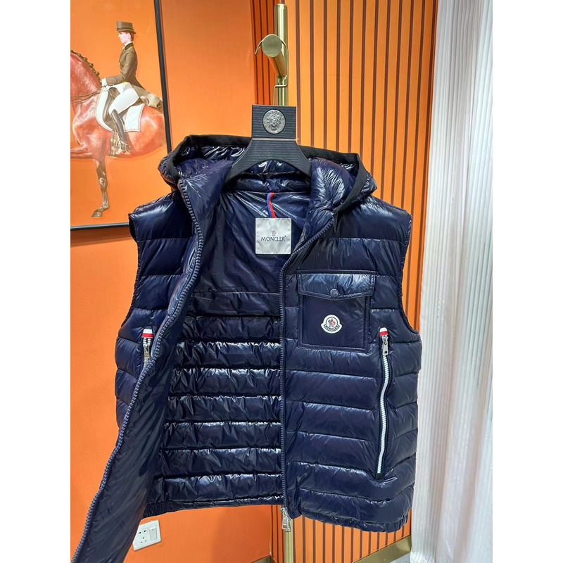 Moncler Ragot Logo Appliquéd Quilted Glossed Shell Hooded Down Gilet Blue