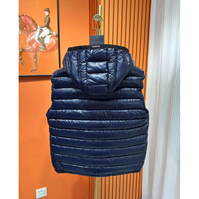 Moncler Ragot Logo Appliquéd Quilted Glossed Shell Hooded Down Gilet Blue