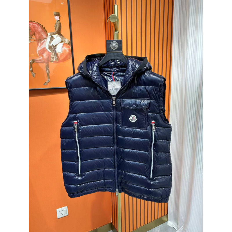 Moncler Ragot Logo Appliquéd Quilted Glossed Shell Hooded Down Gilet Blue