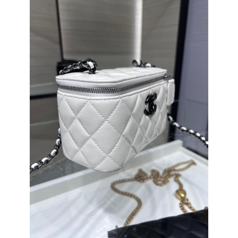 Ch*el vanity bag black hardware in white