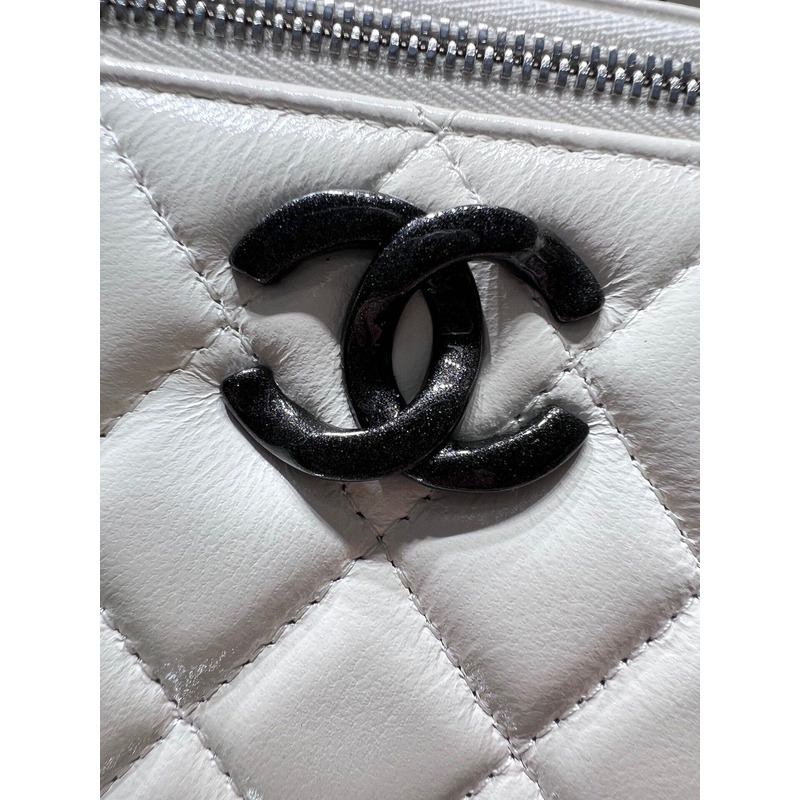 Ch*el vanity bag black hardware in white