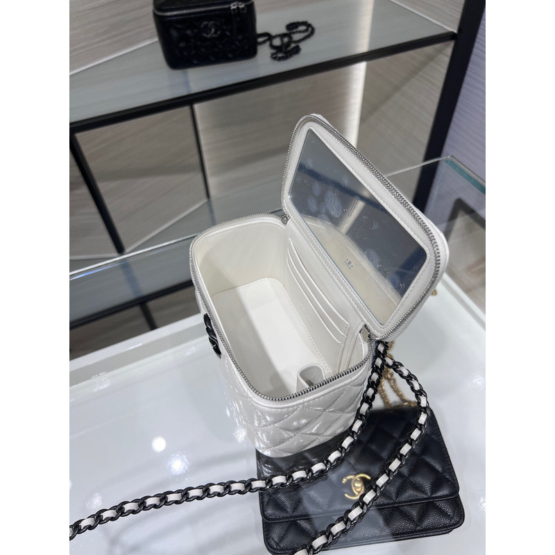 Ch*el vanity bag black hardware in white