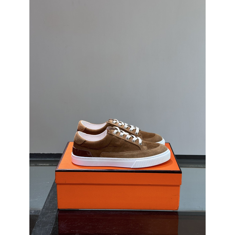 Hermès Deep Sneaker in Ribbed Suede Fabric and Suede Calfskin Brown