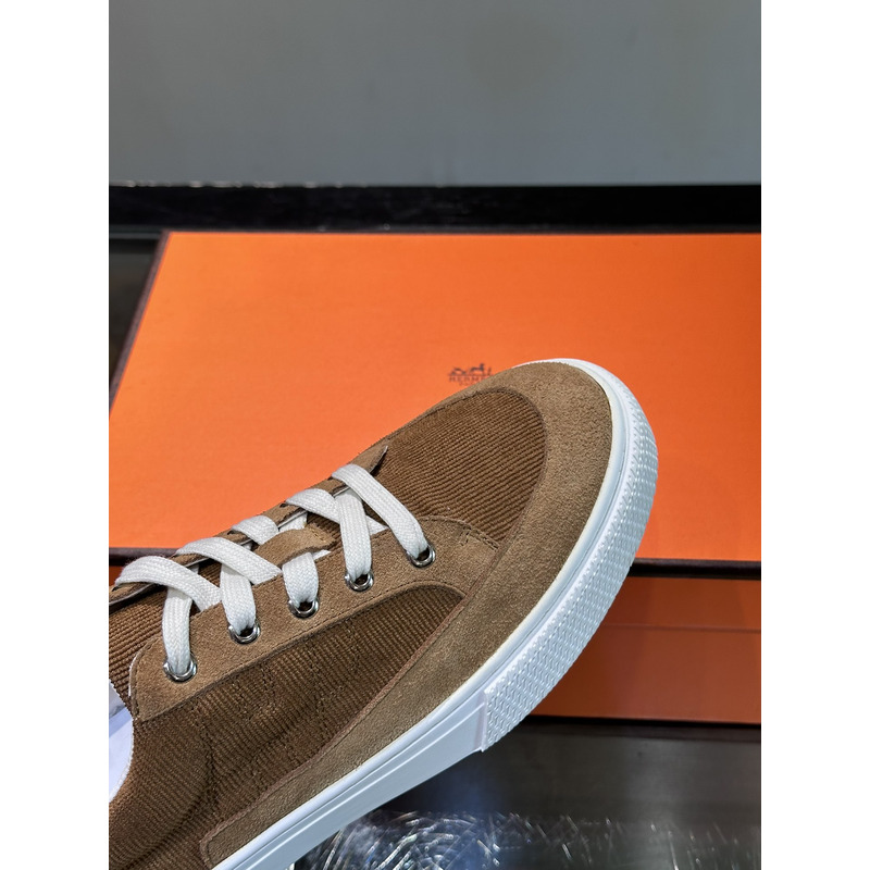 Hermès Deep Sneaker in Ribbed Suede Fabric and Suede Calfskin Brown