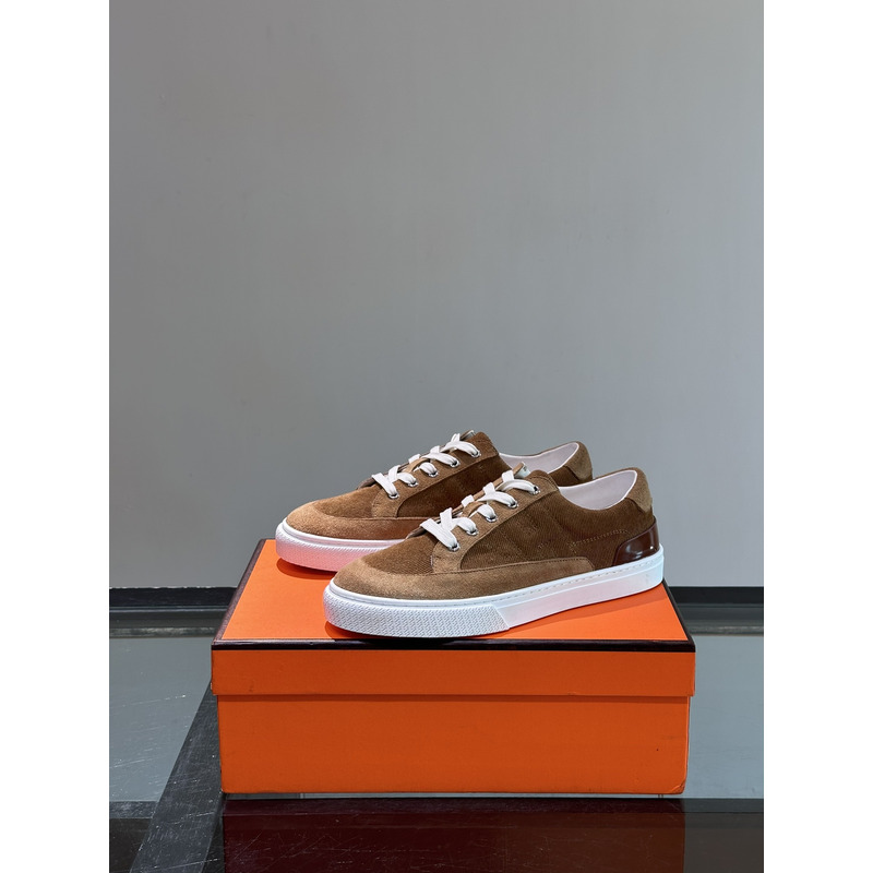 Hermès Deep Sneaker in Ribbed Suede Fabric and Suede Calfskin Brown