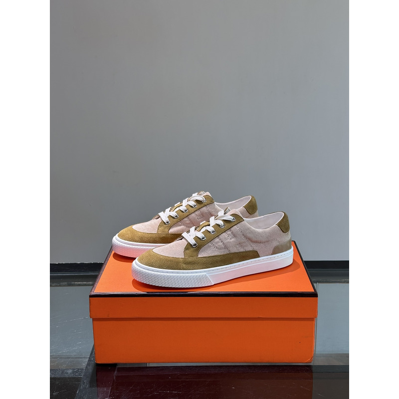 Hermès Deep Sneaker in Ribbed Suede Fabric and Suede Calfskin Beige&Brown