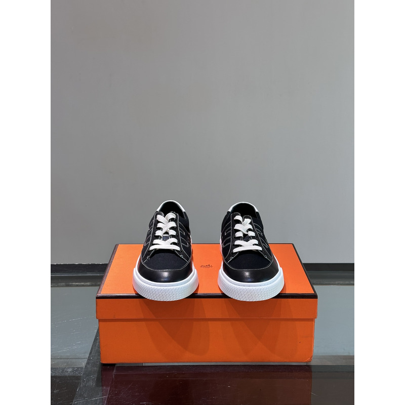 Hermès Deep Sneaker in Cotton Canvas and Calfskin Black