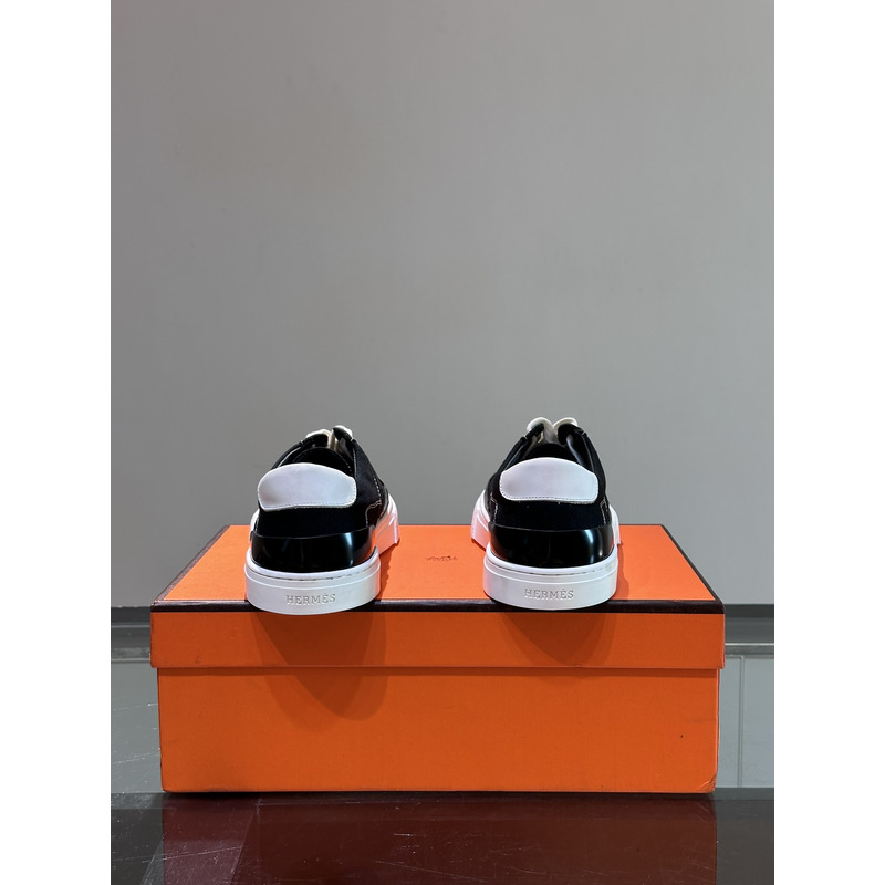 Hermès Deep Sneaker in Cotton Canvas and Calfskin Black