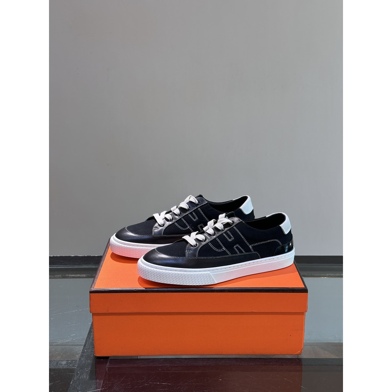 Hermès Deep Sneaker in Cotton Canvas and Calfskin Black