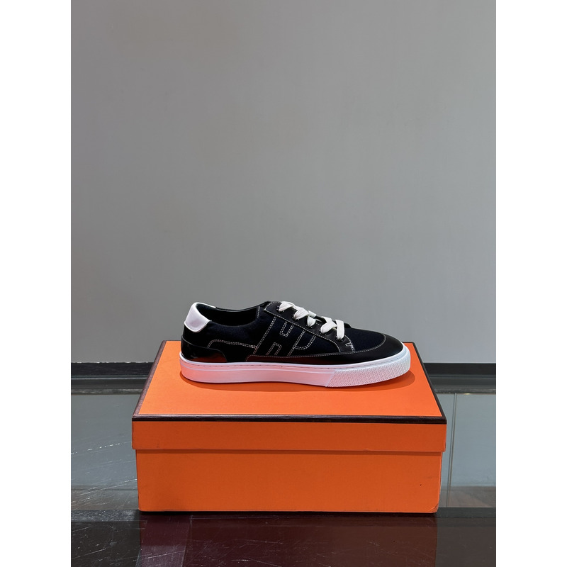 Hermès Deep Sneaker in Cotton Canvas and Calfskin Black