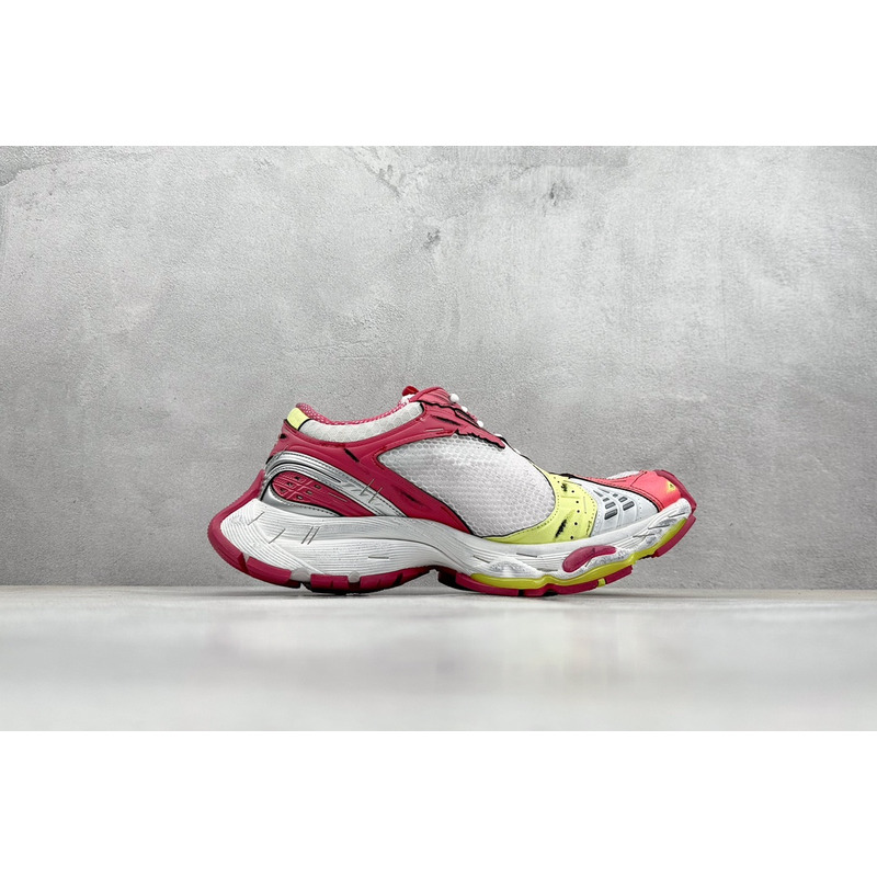 Ba*len*cia*ga men\''s stapler sneaker in white/pink/neon yellow/silver