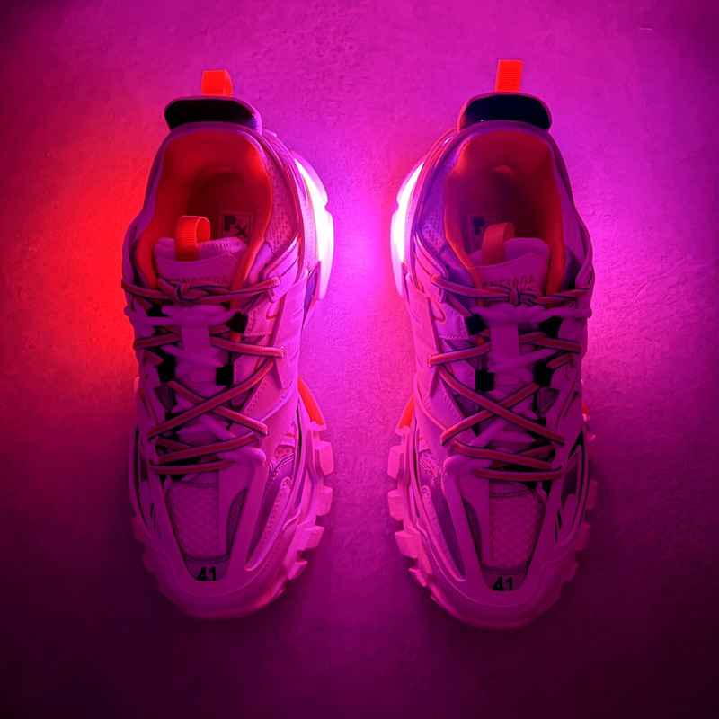 Ba*len*cia*ga led track sneakers in white&orange