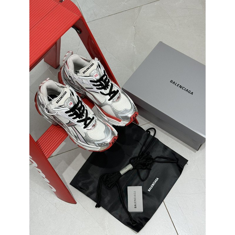 Ba*len*cia*ga runner sneaker in white, grey and red