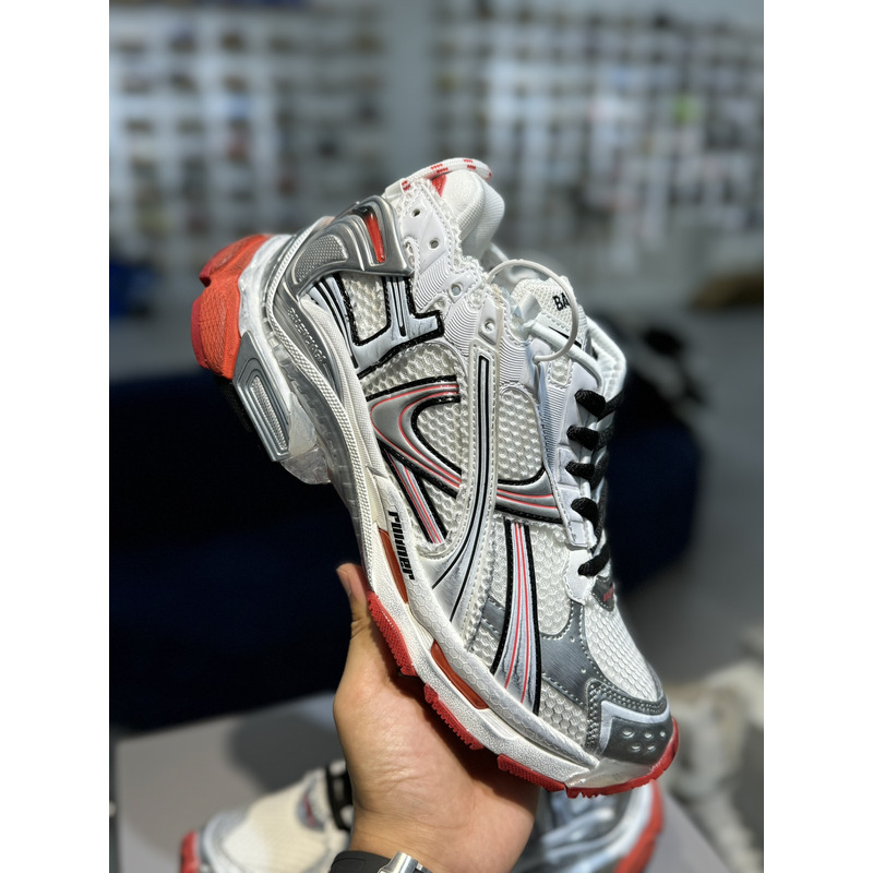 Ba*len*cia*ga runner sneaker in white, grey and red