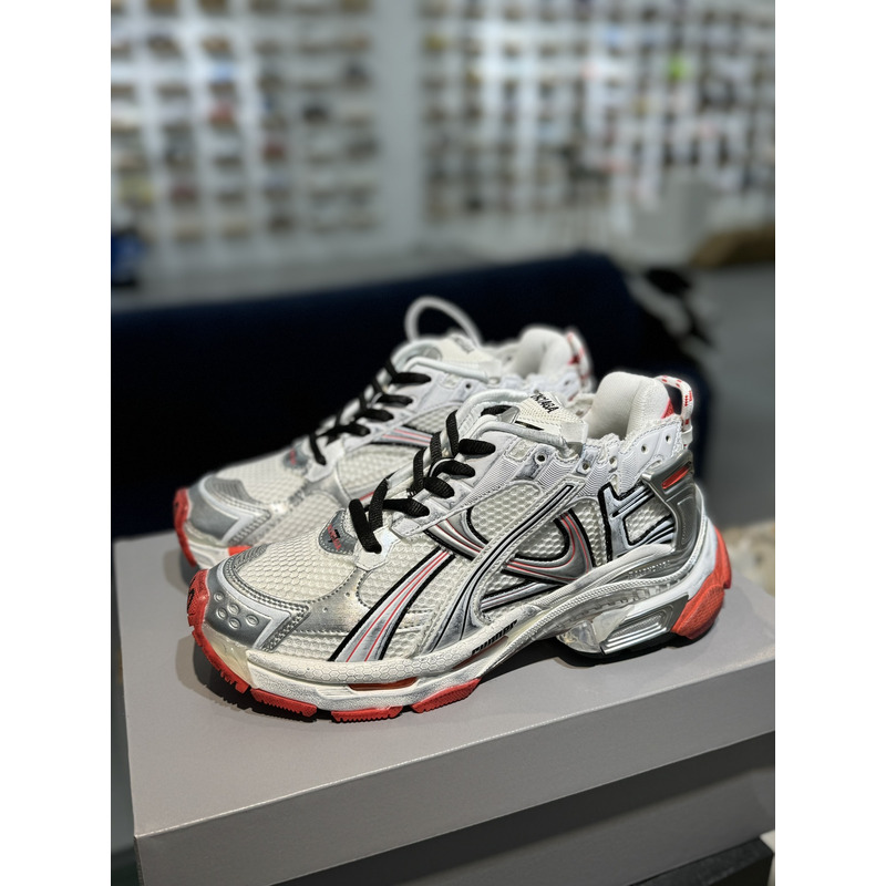 Ba*len*cia*ga runner sneaker in white, grey and red