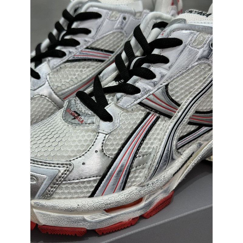 Ba*len*cia*ga runner sneaker in white, grey and red