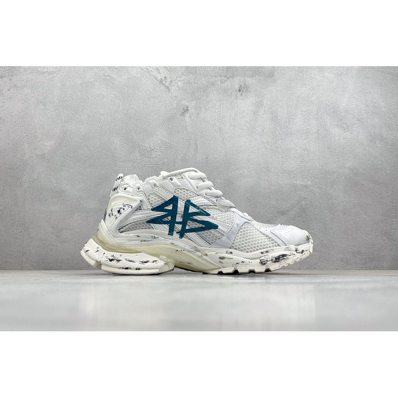 Ba*len*cia*ga runner graffiti sneaker in white and blue mesh and nylon