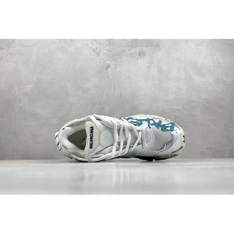 Ba*len*cia*ga runner graffiti sneaker in white and blue mesh and nylon