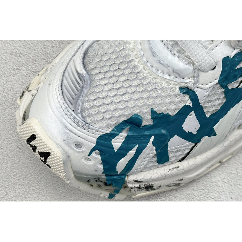 Ba*len*cia*ga runner graffiti sneaker in white and blue mesh and nylon