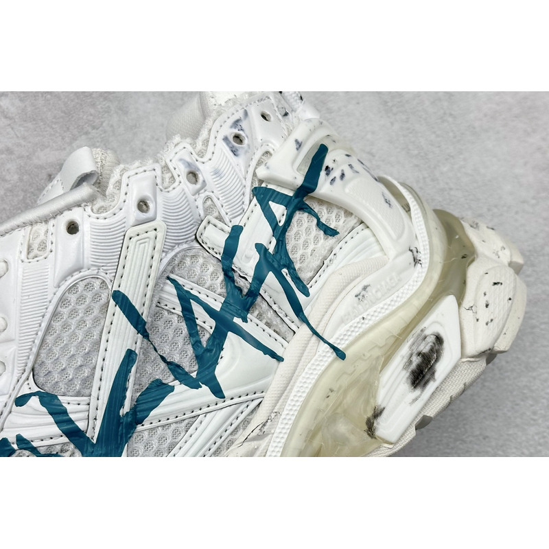 Ba*len*cia*ga runner graffiti sneaker in white and blue mesh and nylon