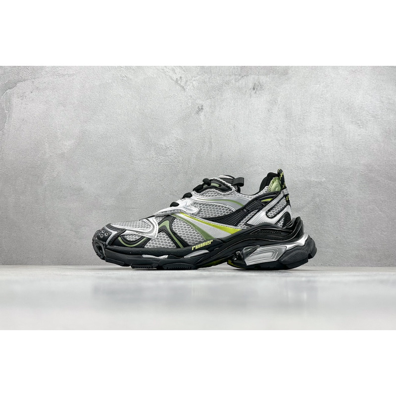 Ba*len*cia*ga runner 2.0 sneaker in silver, grey,kaki and neon yellow mesh, polyurethane and polyester