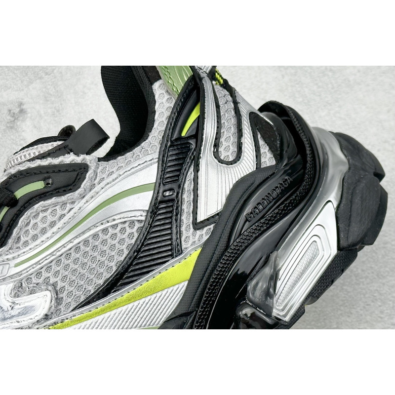 Ba*len*cia*ga runner 2.0 sneaker in silver, grey,kaki and neon yellow mesh, polyurethane and polyester