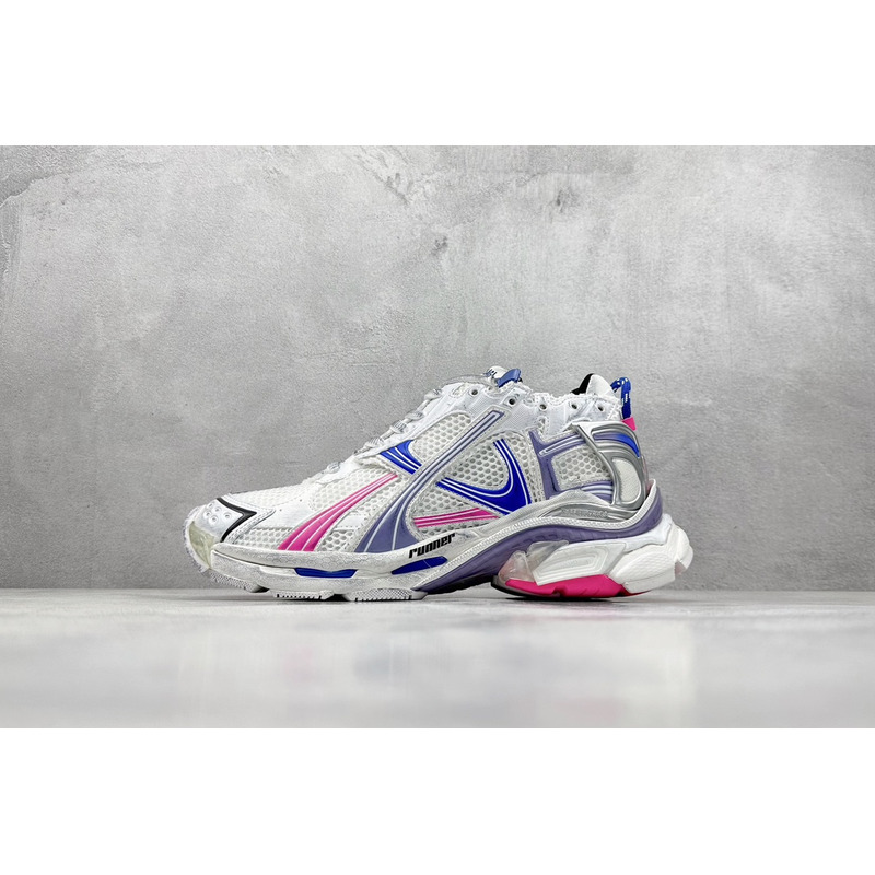 Ba*len*cia*ga mesh and nylon runner sneaker in pink blue and white