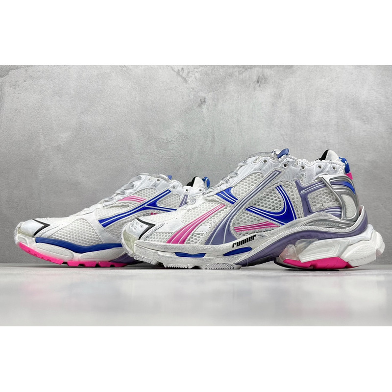 Ba*len*cia*ga mesh and nylon runner sneaker in pink blue and white